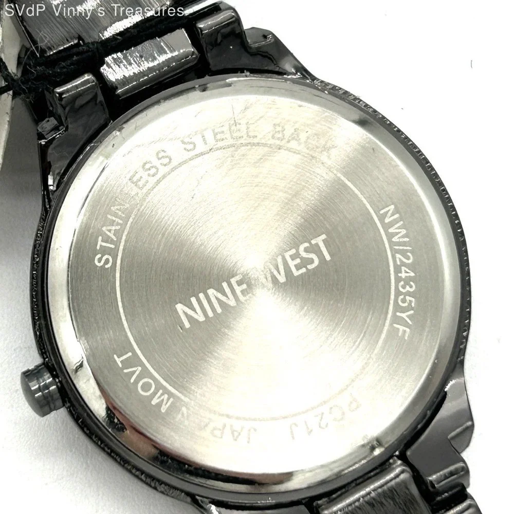 Vintage Y2K Nine West Women's Black Gunmetal Watch Pink Hands NW/2435YF Box